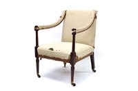 Lot 1355 - George III mahogany library chair with...