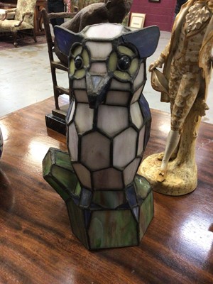 Lot 12 - 19th century Chinese blue and white prunus jar and cover, a Tiffany style glass owl lamp, a pair of continental porcelain figures, and a composite sculpture by Antonio Campillo, signed