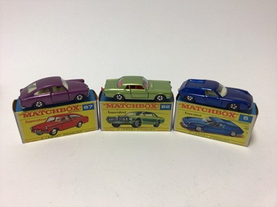 Lot 201 - Matchbox 1-75 Series Superfast models No.31 Lincoln Continental, No.15 Volkswagen, No.14 ISO Grifo, No.53 Ford Zodiac, No.33 Lamborghini Minra P400, No.56 BMC 1800 Pininfarnia, No.62 Mercury Cougar...