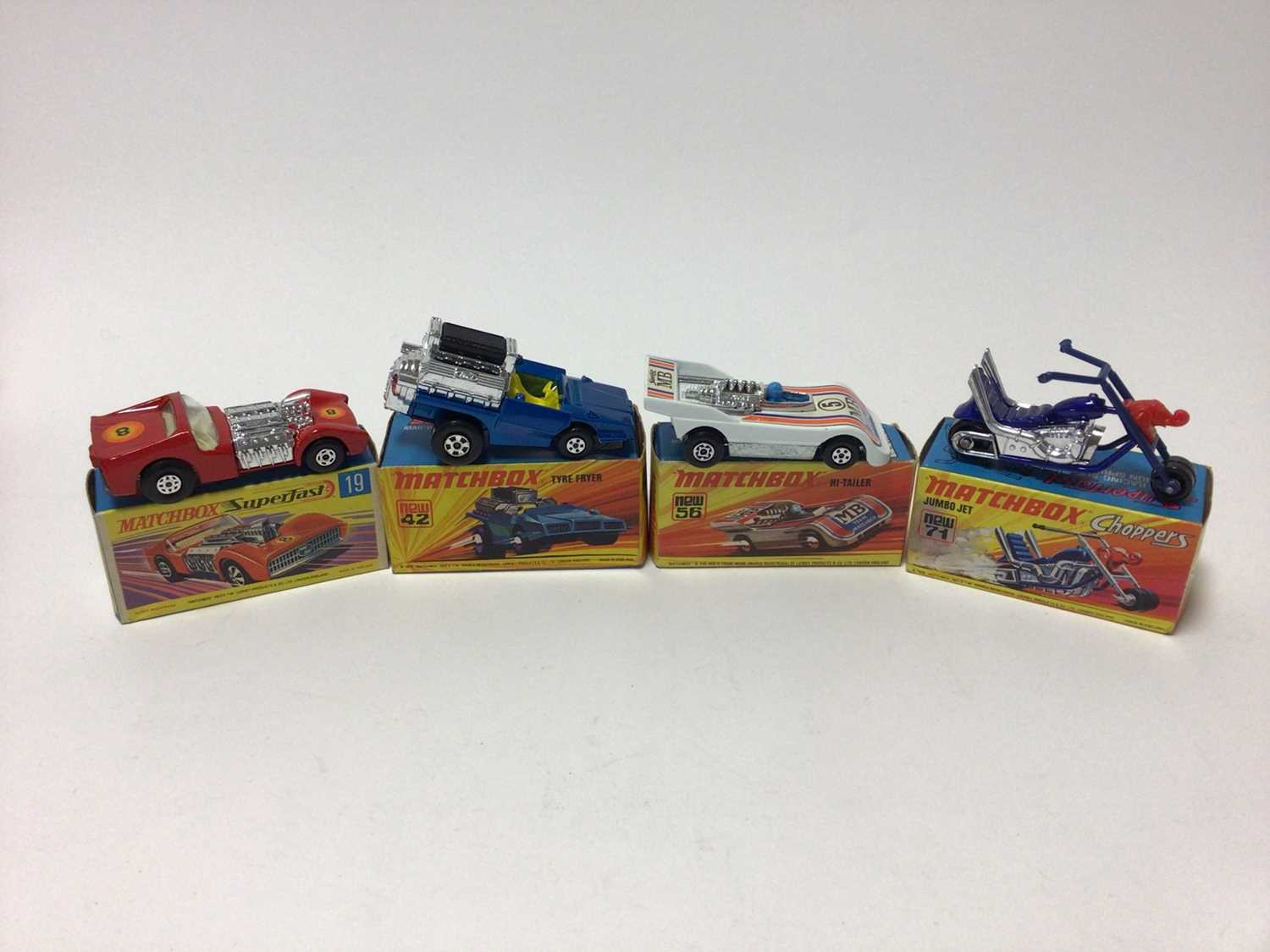 Lot 208 - Matchbox 1-75 Series Superfast models No.61 Blue Shark, No.24 Team Matchbox, No.34 Formula 1 Racing Car, No.25 Mod Tractor, No.48 Pi-Eyed Piper, No.64 Slingshot Dragster, No.42 Tyre Fryer, No.71 Ju...