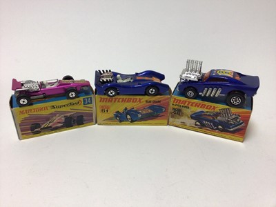 Lot 208 - Matchbox 1-75 Series Superfast models No.61 Blue Shark, No.24 Team Matchbox, No.34 Formula 1 Racing Car, No.25 Mod Tractor, No.48 Pi-Eyed Piper, No.64 Slingshot Dragster, No.42 Tyre Fryer, No.71 Ju...