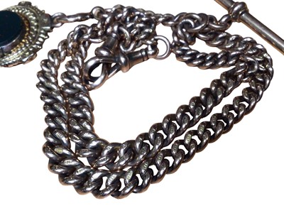 Lot 50 - 9ct gold curb link watch chain with rotating hard stone fob