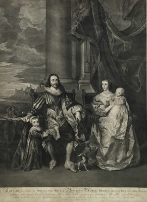 Lot 162 - Large 18th Century engraving after Anthony Van Dyck - King Charles I and Henrietta Maria with their children, 65cm x 48cm, in Hogarth frame