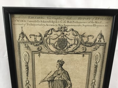 Lot 91 - Pair of 19th century engravings of King Henry V and King Henry VII, 33cm x 20.5cm and 30cm x 18.5cm in ebonised frames