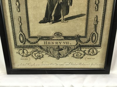 Lot 91 - Pair of 19th century engravings of King Henry V and King Henry VII, 33cm x 20.5cm and 30cm x 18.5cm in ebonised frames