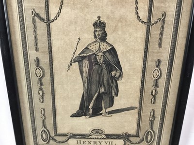 Lot 91 - Pair of 19th century engravings of King Henry V and King Henry VII, 33cm x 20.5cm and 30cm x 18.5cm in ebonised frames