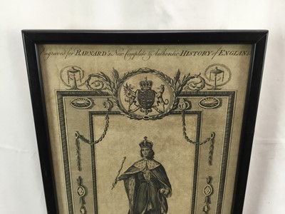 Lot 91 - Pair of 19th century engravings of King Henry V and King Henry VII, 33cm x 20.5cm and 30cm x 18.5cm in ebonised frames