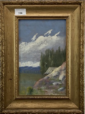 Lot 136 - Domingo Moreno Otero (1882-1948) oil on board - impressonist mountainous landscape, signed, 26.5cm x 16.5cm