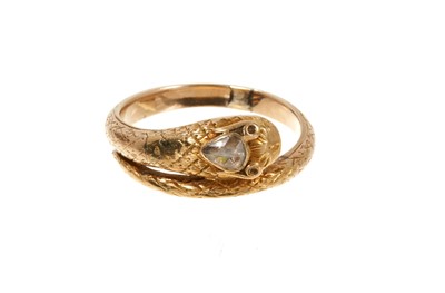 Lot 677 - Victorian gold snake ring with rose cut diamond head