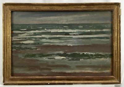 Lot 133 - Griffith (British 1889-1979) impressionist oil on board seascape - inscribed and stamps verso, 26cm x 39.5cm, in gilt frame