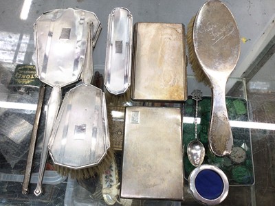 Lot 1053 - Two silver cigarette cases, silver backed dressing table items