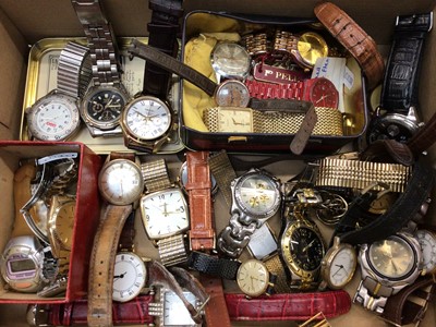 Lot 1054 - Collection of vintage and later wristwatches including 9ct rose gold cased watch on leather strap