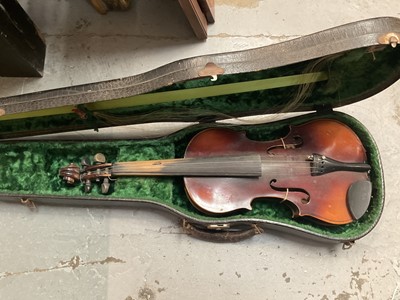 Lot 368 - Old violin with Stradivarius label, and bow in case