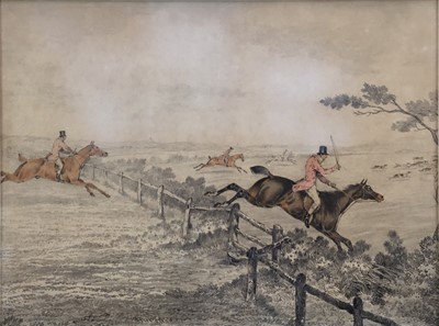 Lot 167 - Set of four Henry Alken watercolours - hunting scenes, 24.5cm x 33cm, framed (4)