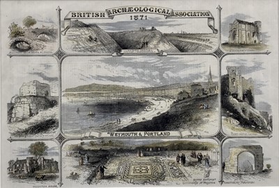 Lot 146 - Victorian coloured engraving British Archaeological Association, Weymouth and Portland pub. 1871, 24.5cm x 36cm, framed