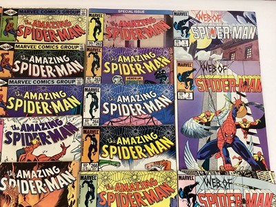 Lot 31 - Small group of Marvel comics The Amazing Spider-Man. Issues 200, 201, 202, 203, 204, 205, 206 and 207 from 1980. Issues 260, 261, 262, 263, 264 and 266 from 1985. Also includes Web of Spider-Man 1,...