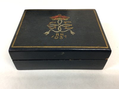 Lot 214 - Royal related painted wood cigarette box, 1937
