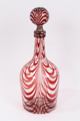 Lot 255 - Rare and large Georgian Nailsea red and clear coloured glass magnum sized decanter with original stopper, early 19th century