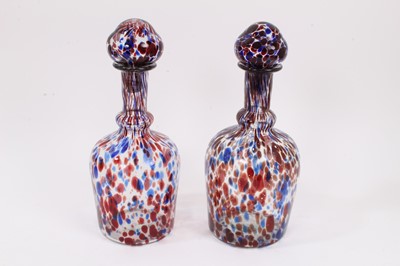 Lot 254 - Rare pair of Nailsea speckled colour and clear glass decanters with original stoppers, early 19th century