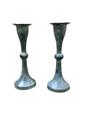 Lot 103 - Pair of Asian / Eastern bronze candlesticks