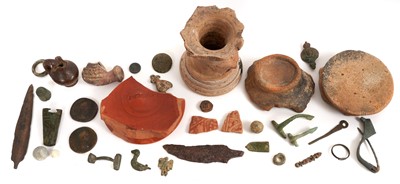 Lot 949 - Collection of artefacts and metal detecting finds, including Roman pottery, blades, brooches, Roman coins etc