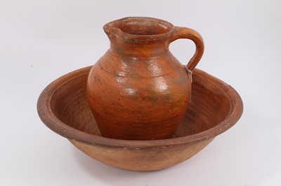 Lot 275 - Late 19th century West Country Verwood pottery jug and large basin