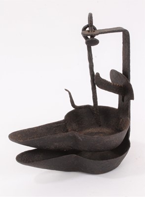 Lot 948 - 18th or early 19th century Scottish vernacular wrought iron cruise oil lamp