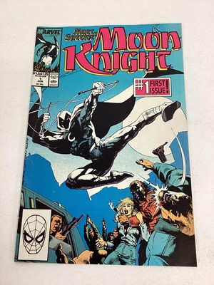 Lot 75 - Small group of Marvel comics Marc Spector Moon Knight 1989 - 1994. To include first issue and issue 19 featuring Spider-Man and The Punisher.