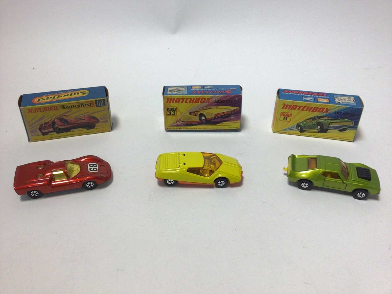 Lot 221 - Matchbox 1-75 Series Superfast Models No.50 Articulated Truck, No.21 Rod Roller, No.74 Toe Joe, No.15 Fork Lift Truck, No.63 Freeway Gas Tanker, No.68 Porsche 910, No.27 Mercedes 230 SL, No.19 Lotu...