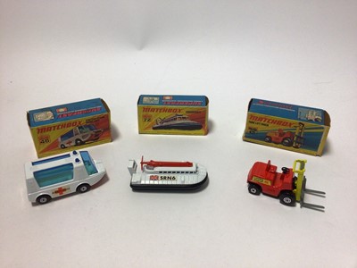 Lot 223 - Matchbox 1-75 Series Superfast models No.72 Hovercraft, no.46 Stratcha Fetcha Ambulance, No.55 Mercury police car, No.15 Fork Lift Truck, No.51 Citroen SM, No.66 Ford Transit, No.3 Porsche Turbo, N...