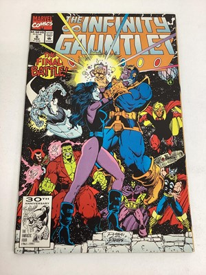 Lot 50 - Marvel comics The Infinity Gauntlet, issues 1, 3, 4 and 6. First issue includes Thanos and avengers. All priced 2.50usd. (4)
