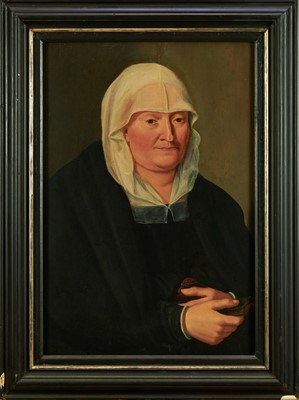 Lot 1339 - Continental School, 17th/18th century, oil on panel, half length portrait of a Nun, 69cm x 48cm, framed