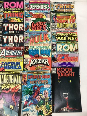 Lot 108 - Box of Marvel comics mostly 1980's. To include The Avengers, Hawkeye, Power man and iron fist, Moon Knight and others. Approximately 165 comics