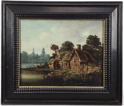 Lot 90 - Continental School, 18th century, oil on panel, cottage with dovecote