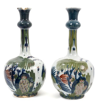 Lot 84 - Pair of 19th century Dutch Delft guglet vases in the famille verte palette