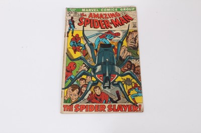 Lot 10 - Marvel comics the Amazing Spider-Man 1970's. Issues 90, 105, 113, 115 and 164. Issue 90 includes the death of captain Stacy, issue 105 1st apperance of the Spider Slayer. Mostly in poor condition....