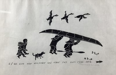 Lot 20 - Thomassie Echaluk (Inuit 1935-2011) stonecut print signed and titled in pencil