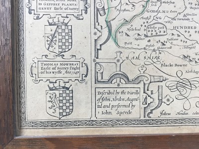 Lot 29 - John Speede Map of Surrey Described and Divided into Hundreds, 39cm x 52cm, in glazed frame
