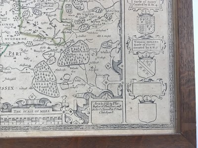 Lot 29 - John Speede Map of Surrey Described and Divided into Hundreds, 39cm x 52cm, in glazed frame