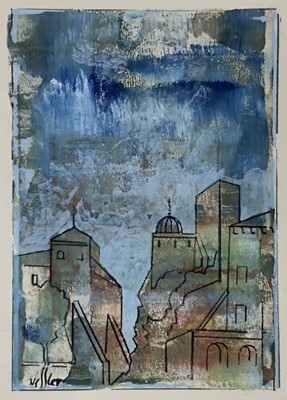 Lot 145 - Walter Nessler (1912-2002) gouache - City, signed, 23cm x 16cm, unframed