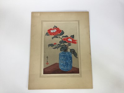 Lot 147 - Japanese woodblock - Flowers in a vase, 30cm x 20cm, signed, with mount, unframed