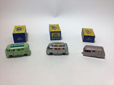 Lot 227 - Matchbox 1-75 Series No.47 Lyons Maid Ice Cream Mobile Shop, No.47 Lord Neilson Ice Cream Shop, No. 62 TV Service Van, No. 34 Volkswagon Camping Van, No.34 Volkswagon Camper, No.23 Caravan Trailer,...