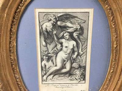 Lot 18 - Mattys Pool engraving after Francis van Bossuit (1635-1692) -'Le Temps découvre la Verité', 15cm x 8cm in glazed oval frame