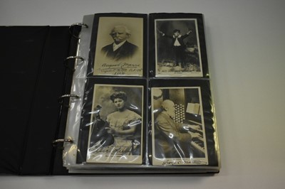 Lot 1405 - Postcards in album on a musical theme including composers, musicians some signed, early coloured vingettes, comic,song cards, real photographics cards etc.