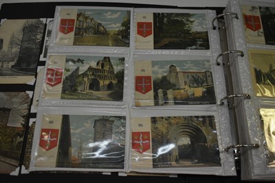 Lot 1407 - Postcars in album - Colchester collection including heraldic, shipping at the Hythe, town views including early vingettes, multiviews, street scenes, trams, land marks etc.