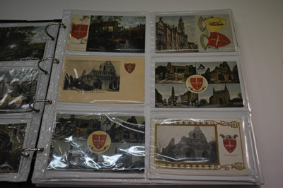 Lot 1407 - Postcars in album - Colchester collection including heraldic, shipping at the Hythe, town views including early vingettes, multiviews, street scenes, trams, land marks etc.