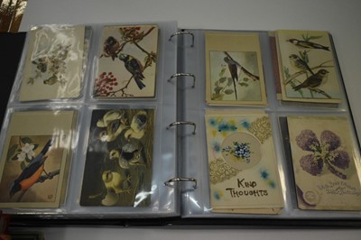 Lot 1414 - Postcards in three albums plus one empty album including Norwich cards, The Walk decorated Royal Visit 1909, shipping, artist drawn humour, Thackery, Police, glamour including Shand, Pepin, E Colom...