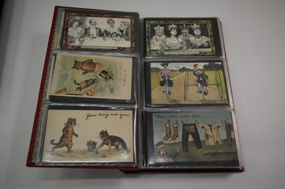 Lot 1414 - Postcards in three albums plus one empty album including Norwich cards, The Walk decorated Royal Visit 1909, shipping, artist drawn humour, Thackery, Police, glamour including Shand, Pepin, E Colom...