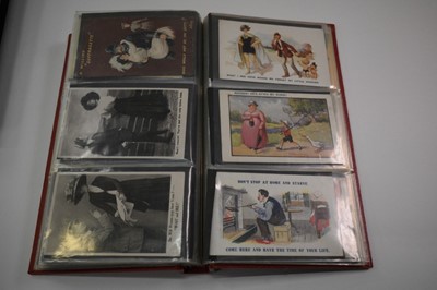 Lot 1414 - Postcards in three albums plus one empty album including Norwich cards, The Walk decorated Royal Visit 1909, shipping, artist drawn humour, Thackery, Police, glamour including Shand, Pepin, E Colom...