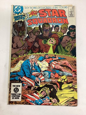 Lot 66 - Large quantity of 1980's DC Comics, All-Star Squadron #1-17 #20 #21 #22 #23(1st app of Amazing Man) #25(1st app of Infinity Inc, Atom Smasher) #26 #27 #28 #32(The Death of Earth X) #33(1st app of T...